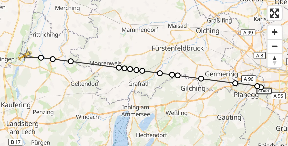 Flugroute Rettungshubschrauber DRF Air Rescue München Hubschrauberlandeplatz - Scheuring, 29 April 2026, 18:55