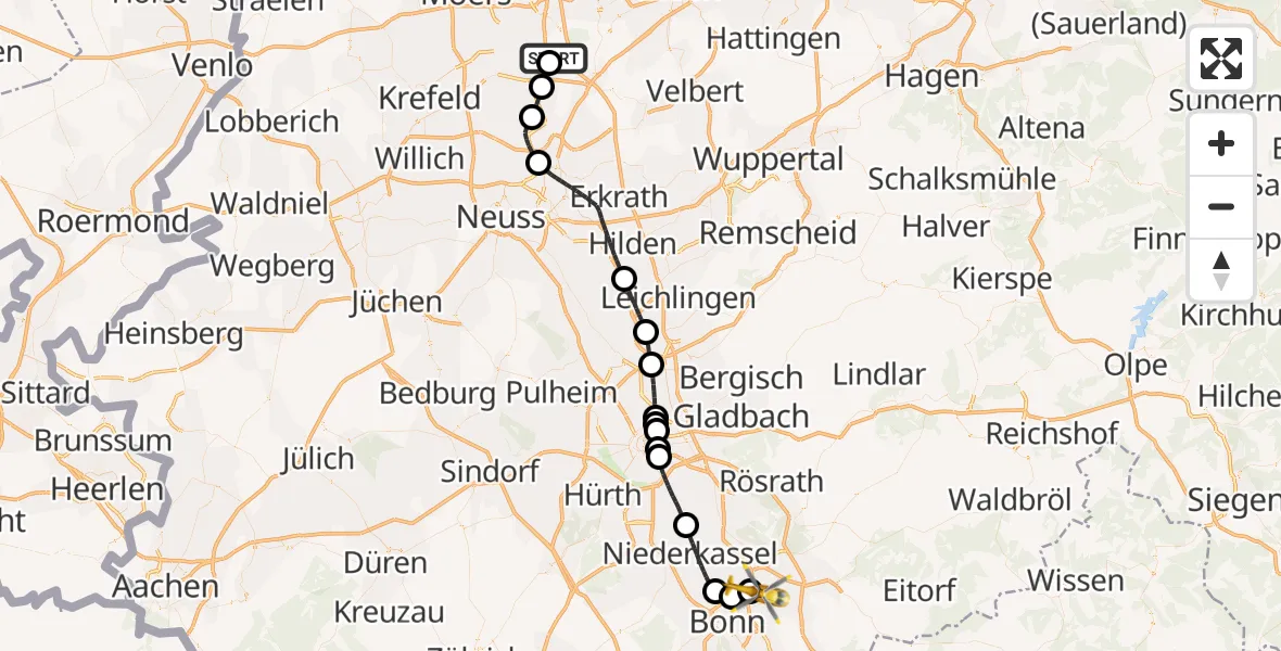 Flugroute Rettungshubschrauber Duisburg Air Rescue Hubschrauberlandeplatz (Christoph 9) - Sankt Augustin, 29 April 2026, 18:56