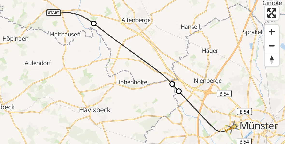 Flugroute Ambulanzhubschrauber Laer - Münster, 29 April 2026, 19:20
