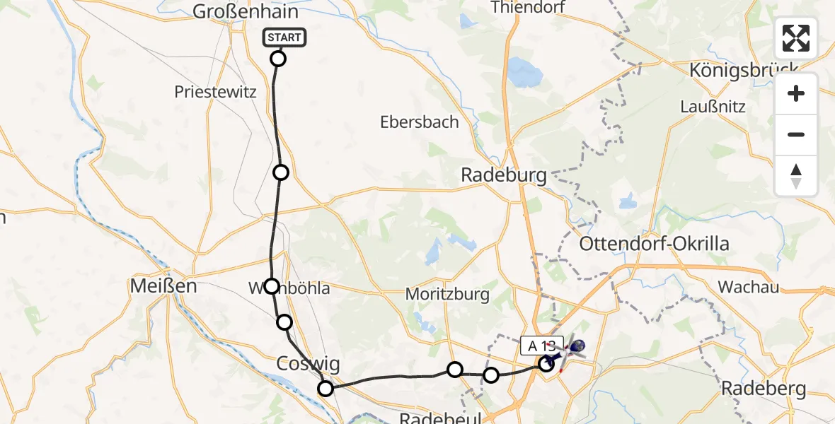 Flugroute Polizeihubschrauber Großenhain - Dresden Flughafen, 29 April 2026, 19:42