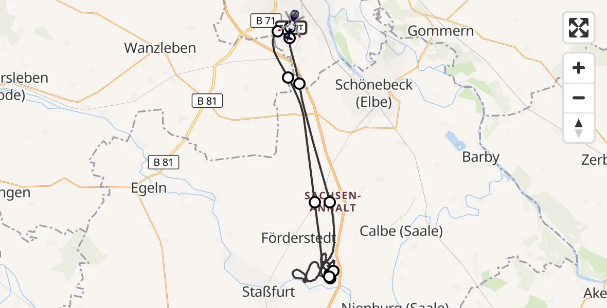 Flugroute Polizeihubschrauber Magdeburg City Flugplatz - Magdeburg, 29 April 2026, 19:54