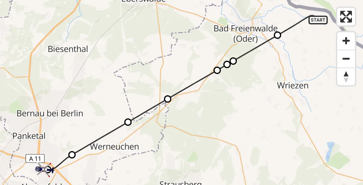 Flugroute Polizeihubschrauber Oderaue - Ahrensfelde Hubschrauberlandeplatz, 29 April 2026, 20:01