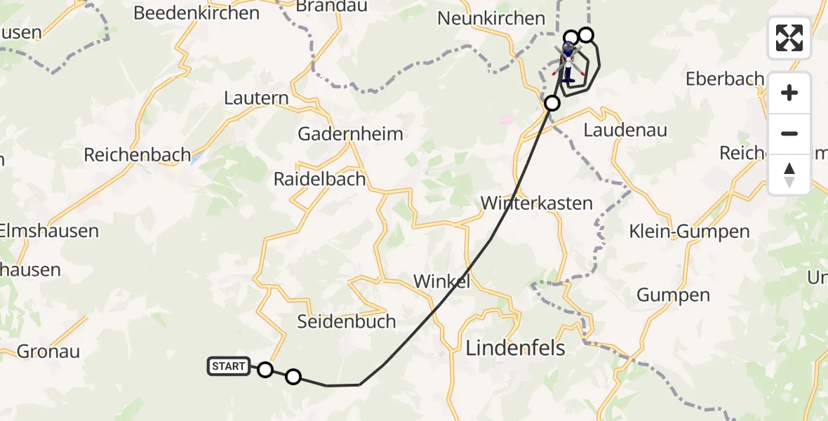 Flugroute Polizeihubschrauber Lautertal (Odenwald) - Reichelsheim (Odenwald), 29 April 2026, 20:03