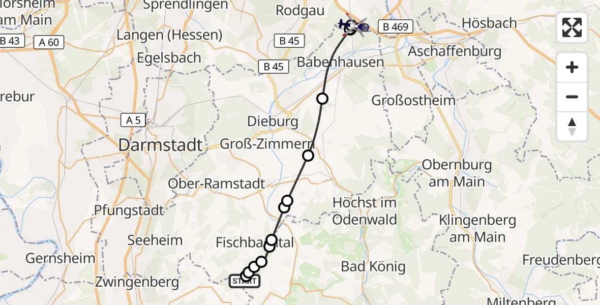 Flugroute Polizeihubschrauber Reichelsheim (Odenwald) - Mainhausen, 29 April 2026, 20:17