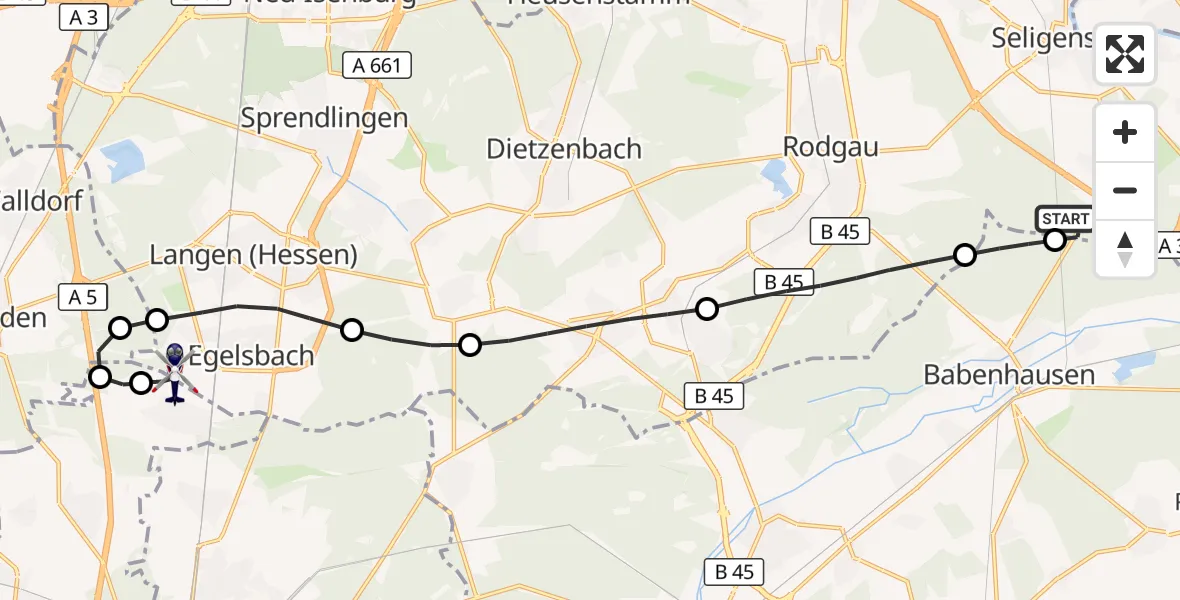Flugroute Polizeihubschrauber Mainhausen - Flughafen Frankfurt-Egelsbach, 29 April 2026, 20:38