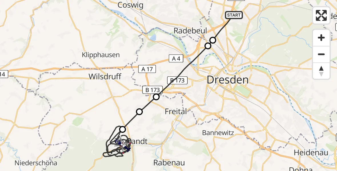 Flugroute Polizeihubschrauber Dresden - Tharandt, 29 April 2026, 20:57
