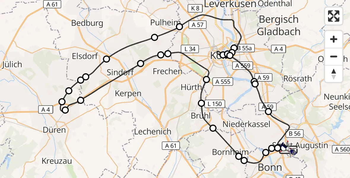 Flugroute Polizeihubschrauber Sankt Augustin - Sankt Augustin, 29 April 2026, 20:58