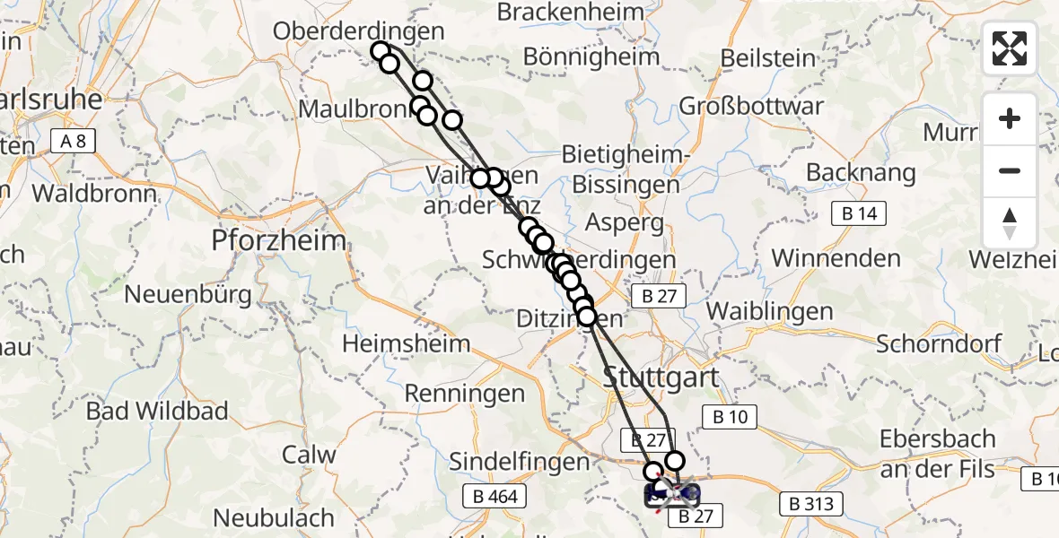Flugroute Polizeihubschrauber Flughafen Stuttgart - Flughafen Stuttgart, 29 April 2026, 21:03