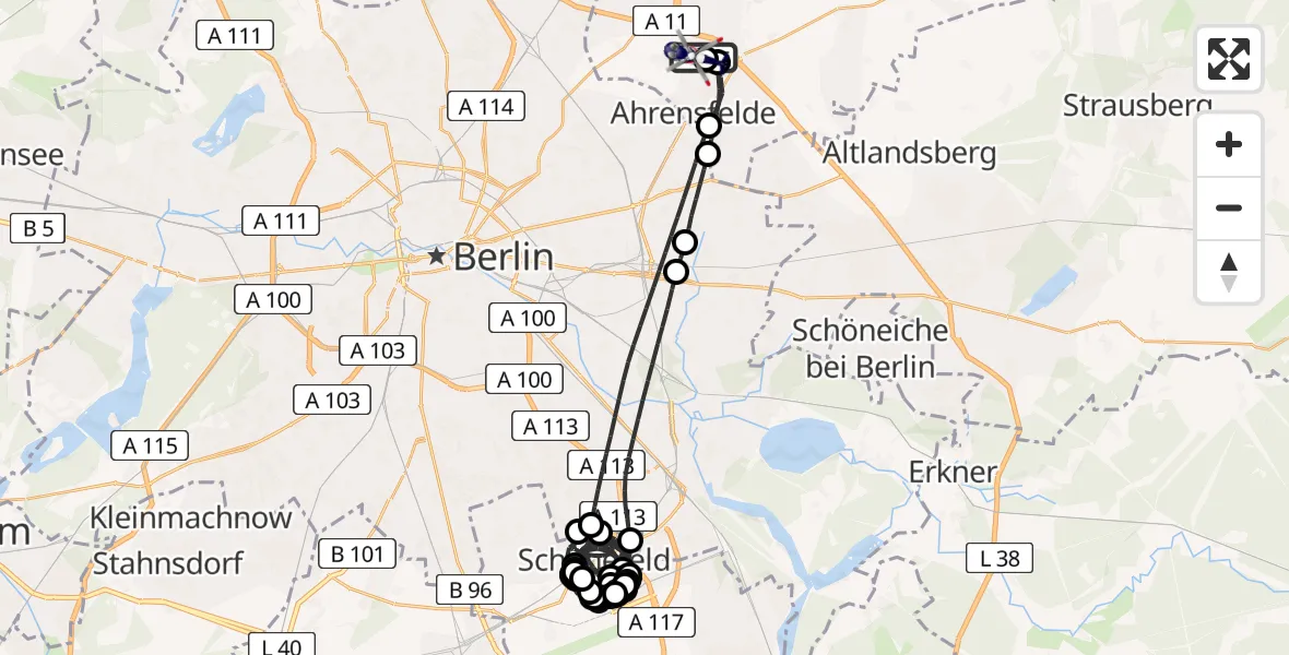 Flugroute Polizeihubschrauber Ahrensfelde Hubschrauberlandeplatz - Ahrensfelde Hubschrauberlandeplatz, 29 April 2026, 23:24