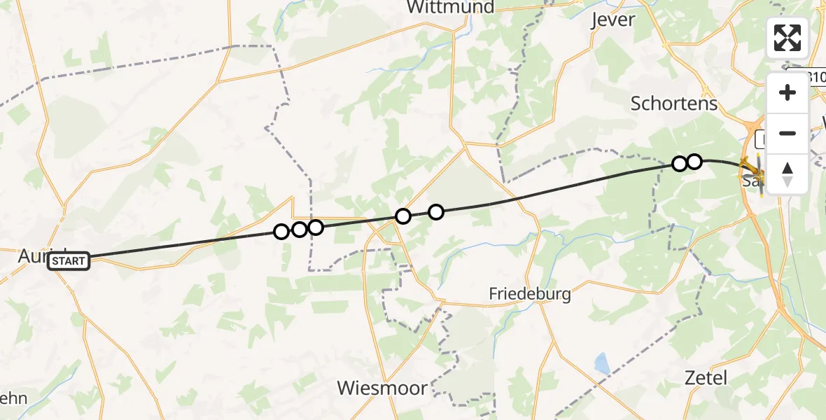 Flugroute Rettungshubschrauber Aurich - Sande, 30 April 2026, 00:35