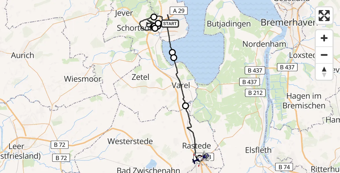 Flugroute Polizeihubschrauber Wilhelmshaven - Oldenburg Police Hubschrauberlandeplatz, 30 April 2026, 01:51