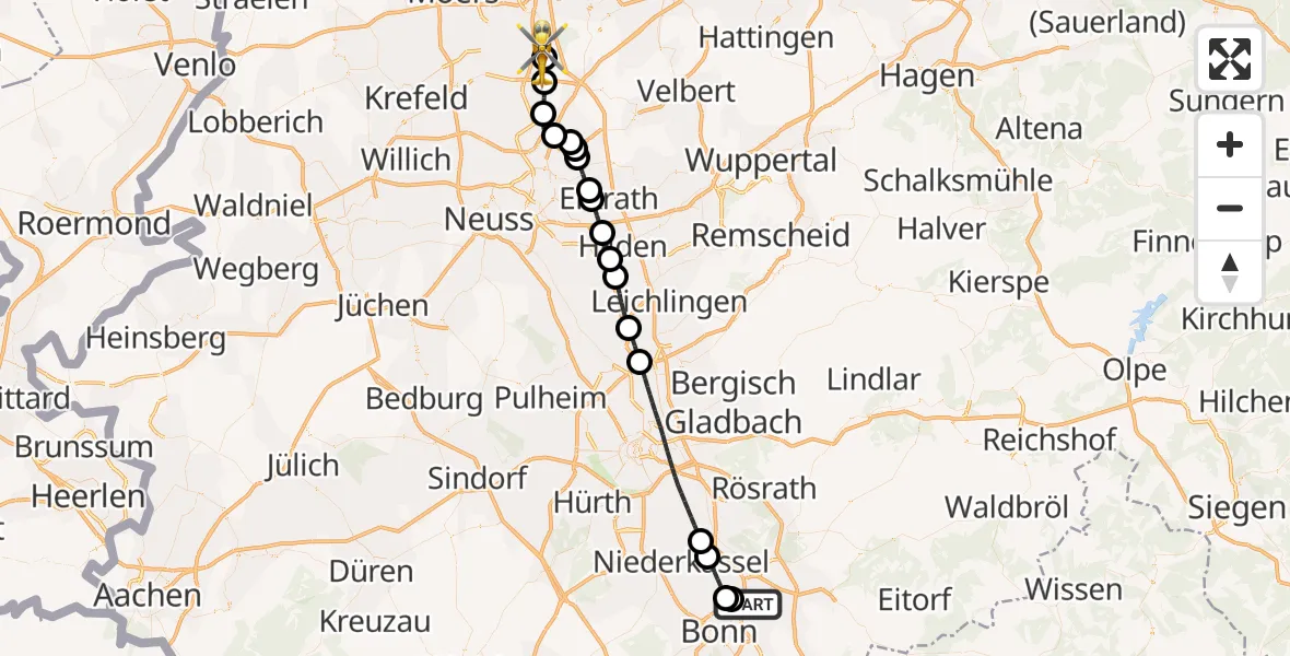Flugroute Rettungshubschrauber Sankt Augustin - Duisburg Air Rescue Hubschrauberlandeplatz (Christoph 9), 30 April 2026, 04:33