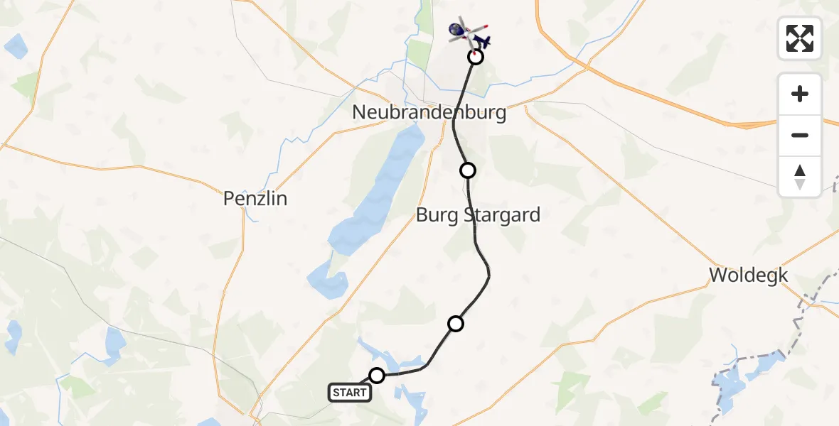 Flugroute Polizeihubschrauber Carpin - Neubrandenburg Trollenhagen Flughafen, 30 April 2026, 04:59