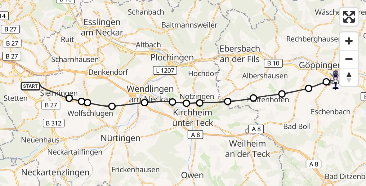 Flugroute Polizeihubschrauber Flughafen Stuttgart - Göppingen, 30 April 2026, 05:01