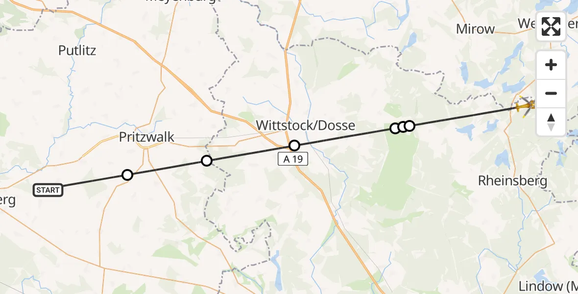 Flugroute Rettungshubschrauber Groß Pankow (Prignitz) - Rheinsberg, 30 April 2026, 05:16