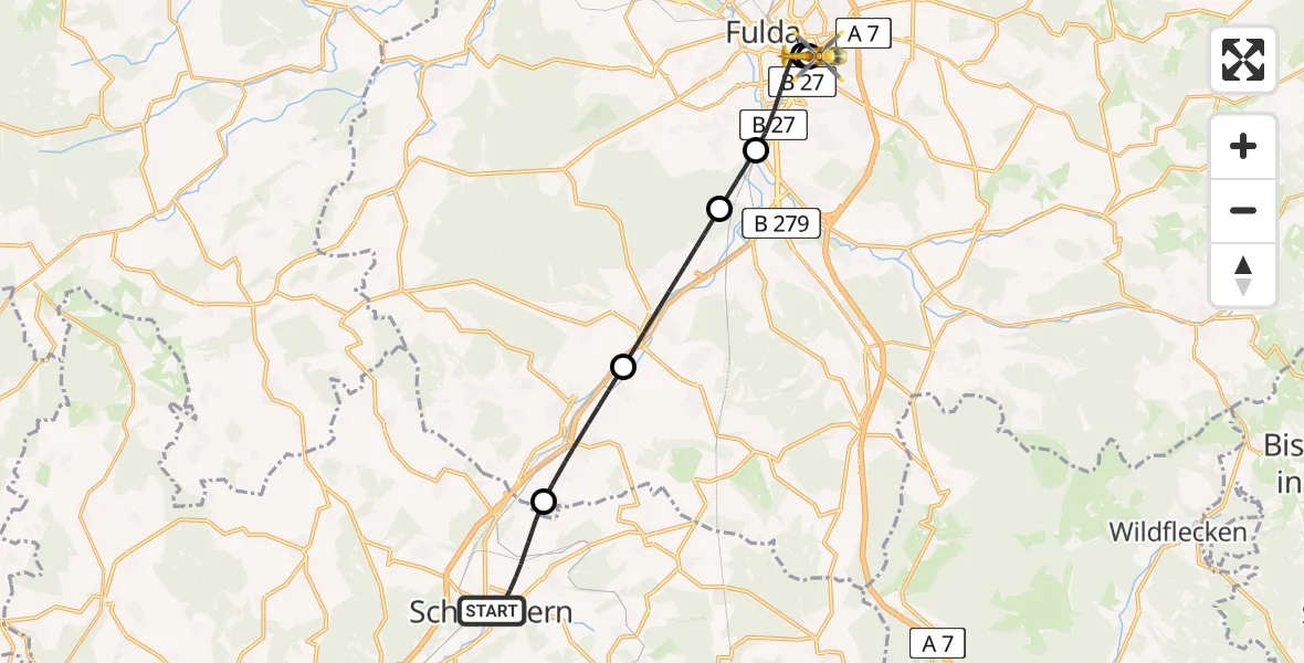 Flugroute Rettungshubschrauber Schlüchtern - Fulda Hospital, 30 April 2026, 05:32