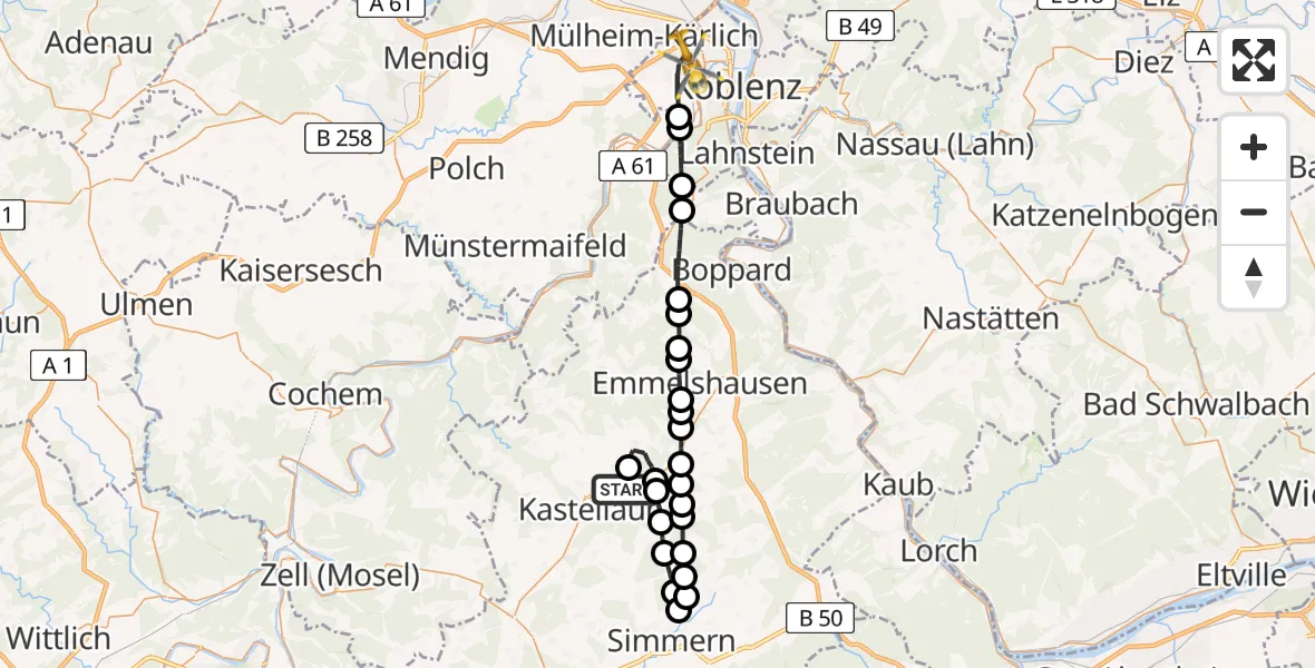 Flugroute Rettungshubschrauber Gödenroth - Koblenz, 30 April 2026, 05:38