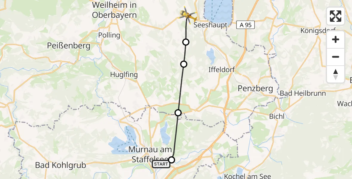 Flugroute Rettungshubschrauber Murnau a.Staffelsee - Seeshaupt, 30 April 2026, 05:47