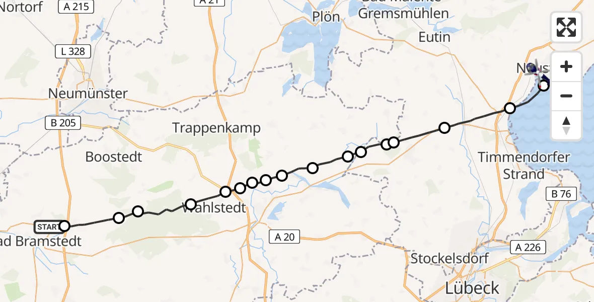 Flugroute Polizeihubschrauber Bad Bramstedt - Neustadt in Holstein, 30 April 2026, 06:06