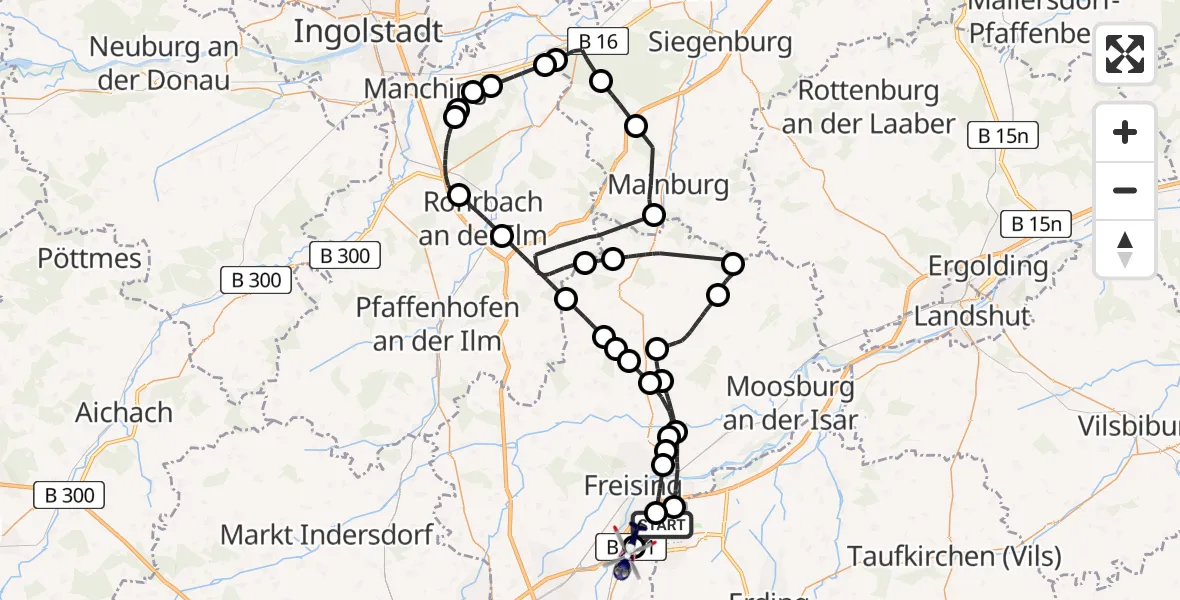 Flugroute Polizeihubschrauber München Flughafen - Hallbergmoos, 30 April 2026, 06:06