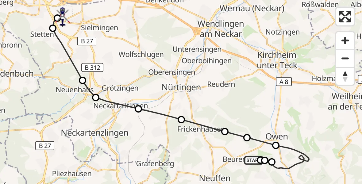 Flugroute Polizeihubschrauber Beuren - Flughafen Stuttgart, 30 April 2026, 06:10