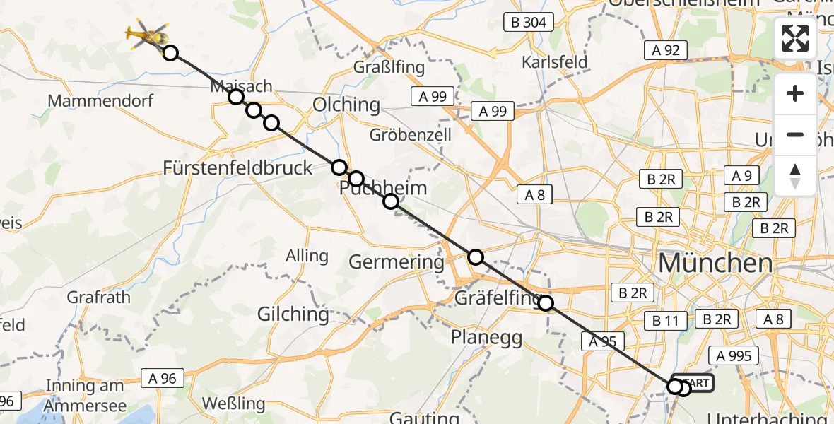 Flugroute Rettungshubschrauber ADAC Air Rescue Center Hubschrauberlandeplatz (Christoph 1) - Egenhofen, 30 April 2026, 06:11