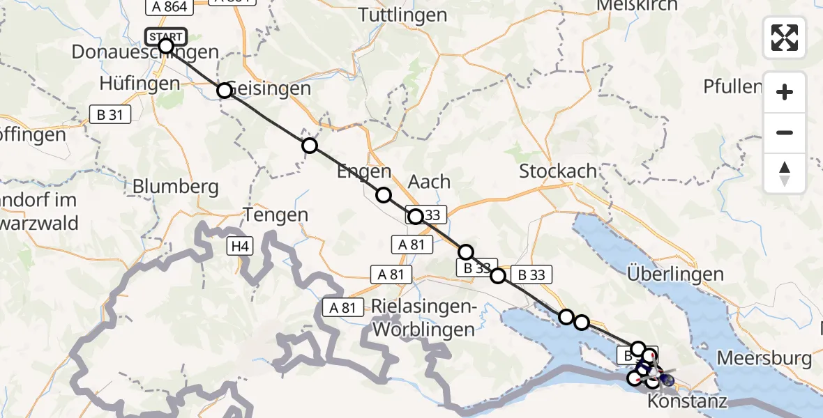 Flugroute Polizeihubschrauber Donaueschingen-Villingen Flugplatz - Konstanz Flugplatz, 30 April 2026, 06:29