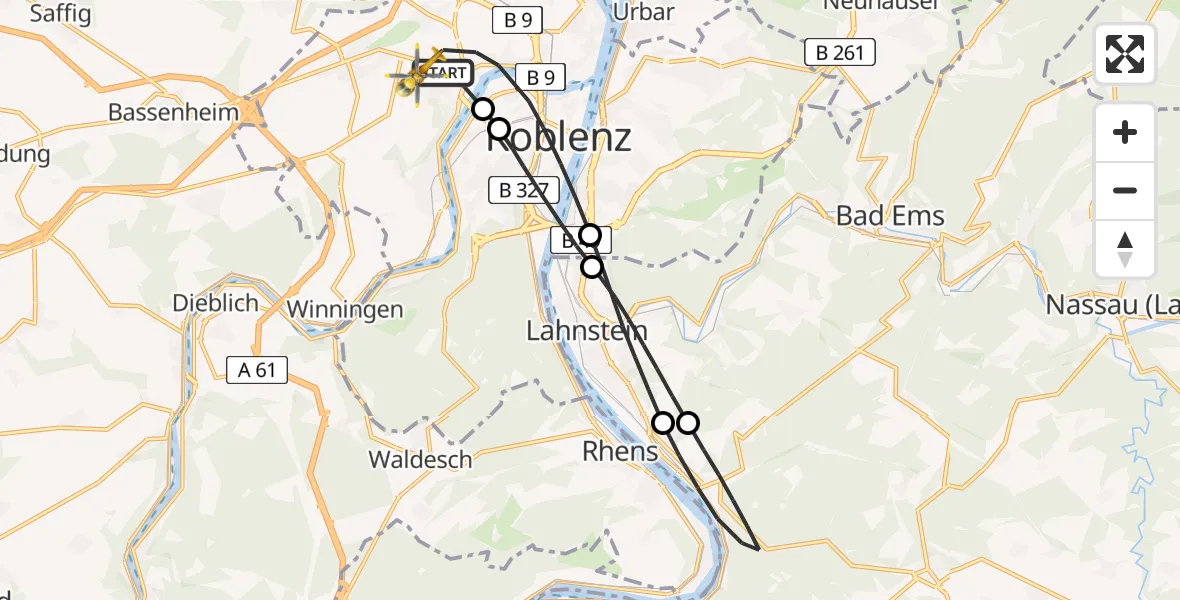 Flugroute Rettungshubschrauber Koblenz - Koblenz, 30 April 2026, 06:36