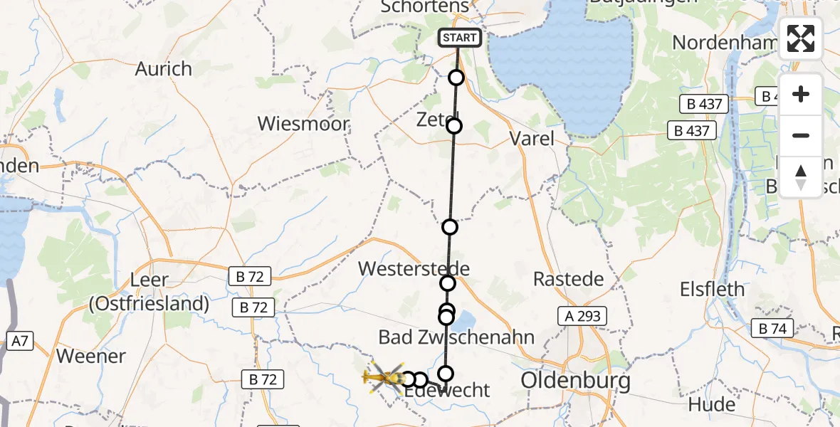 Flugroute Rettungshubschrauber Sande - Edewecht, 30 April 2026, 06:38