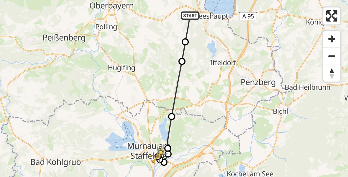Flugroute Rettungshubschrauber Seeshaupt - Murnau Accident Hospital, 30 April 2026, 06:49