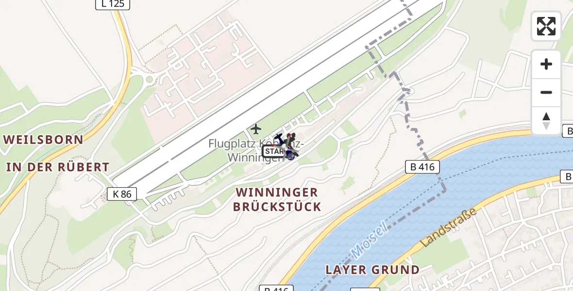 Flugroute Polizeihubschrauber Koblenz-Winningen Flugplatz - Koblenz-Winningen Flugplatz, 30 April 2026, 06:52