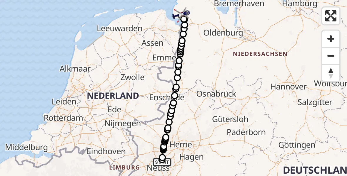 Flugroute Polizeihubschrauber Düsseldorf Flughafen - Emden Flughafen, 30 April 2026, 06:58