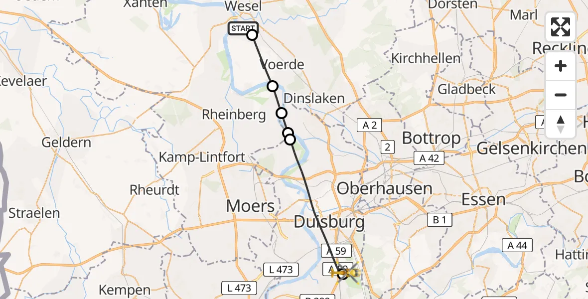 Flugroute Rettungshubschrauber Wesel - Duisburg Air Rescue Hubschrauberlandeplatz (Christoph 9), 30 April 2026, 07:14