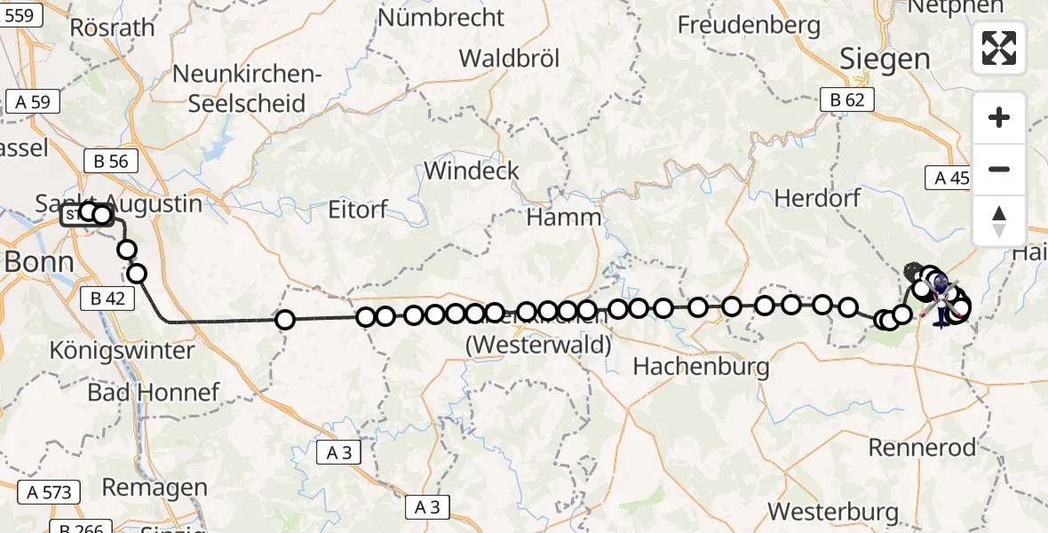 Flugroute Polizeihubschrauber Sankt Augustin - Siegerland Flughafen, 30 April 2026, 07:22