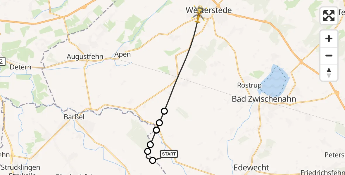 Flugroute Rettungshubschrauber Edewecht - Westerstede, 30 April 2026, 07:24