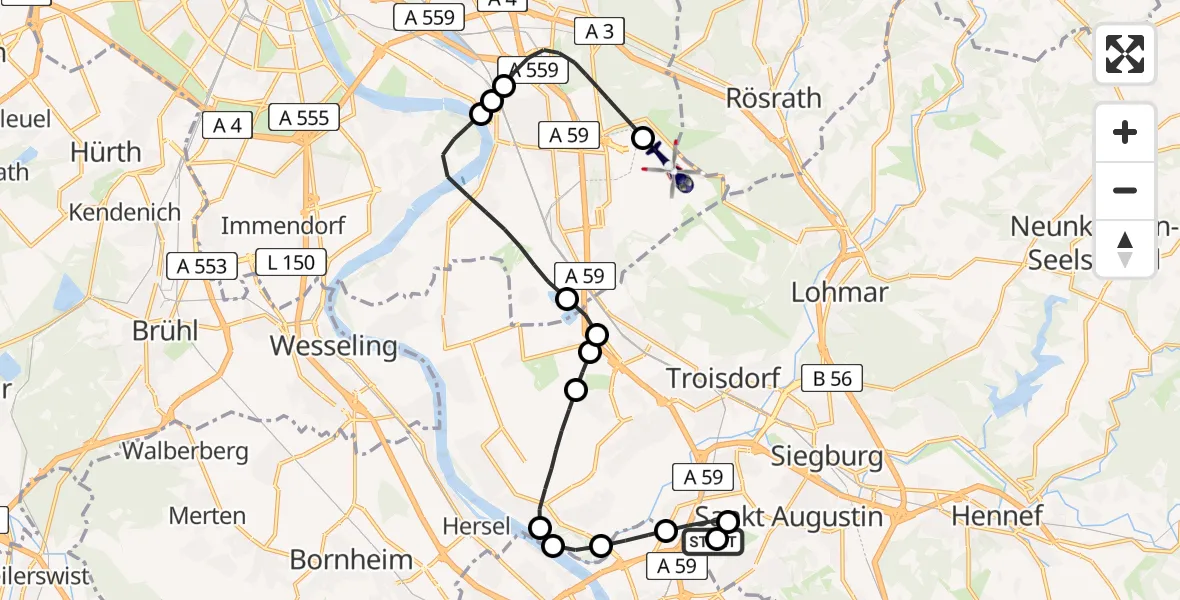 Flugroute Polizeihubschrauber Sankt Augustin - Köln Bonn Flughafen, 30 April 2026, 07:26