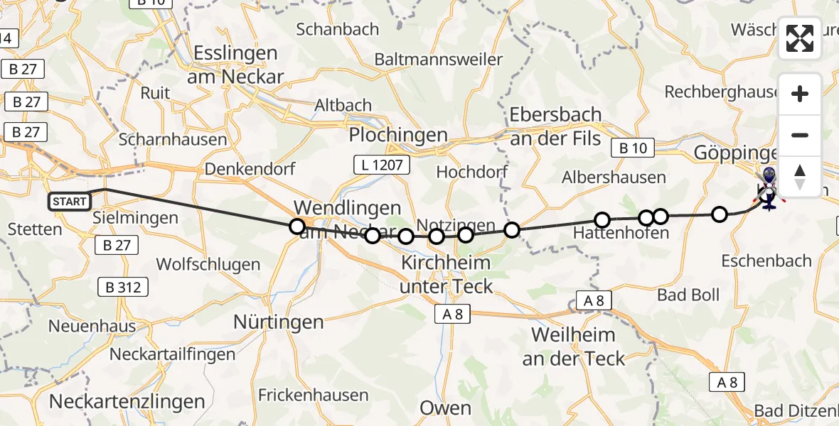 Flugroute Polizeihubschrauber Flughafen Stuttgart - Göppingen, 30 April 2026, 07:28