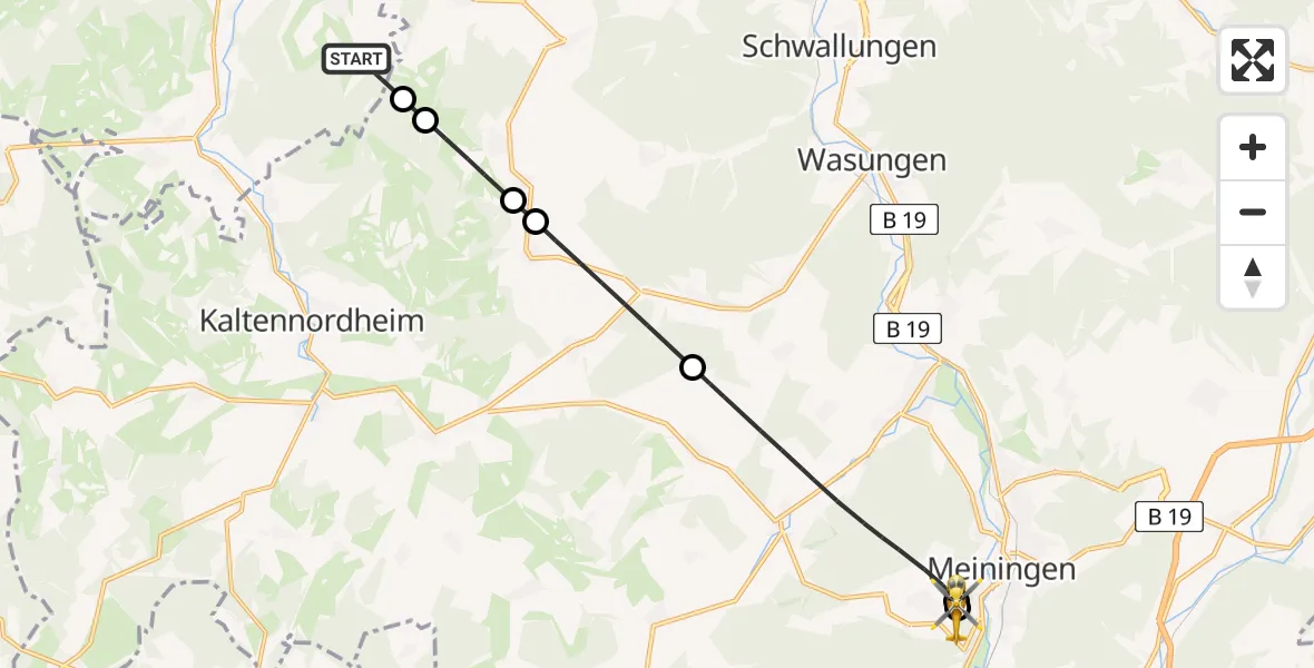 Flugroute Rettungshubschrauber Wiesenthal - Helios Clinic Meiningen, 30 April 2026, 07:36