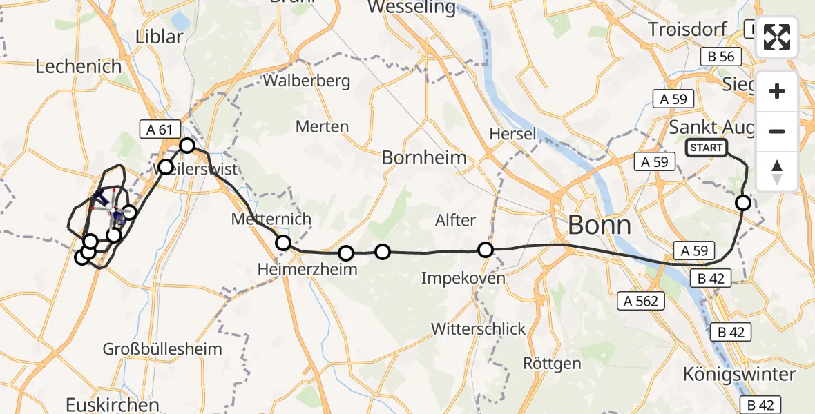 Flugroute Polizeihubschrauber Sankt Augustin - Erftstadt, 30 April 2026, 07:41