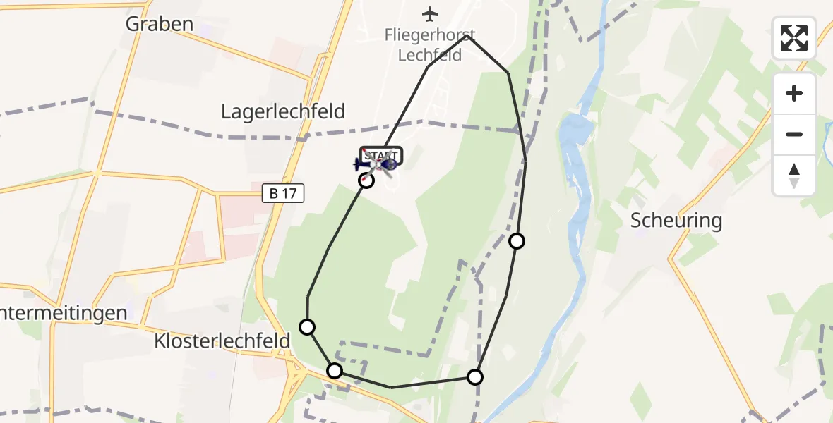 Flugroute Polizeihubschrauber Lechfeld Militärflugplatz - Lechfeld Militärflugplatz, 30 April 2026, 07:50