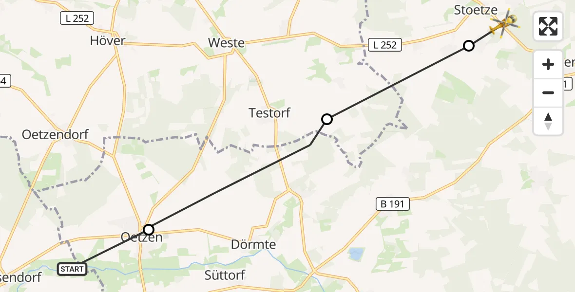 Flugroute Rettungshubschrauber Uelzen - Stoetze, 30 April 2026, 07:51