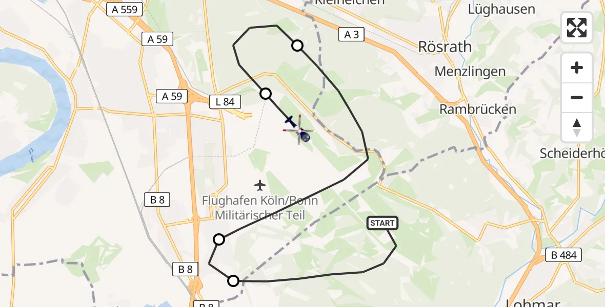 Flugroute Polizeihubschrauber Köln Bonn Flughafen - Köln Bonn Flughafen, 30 April 2026, 07:56