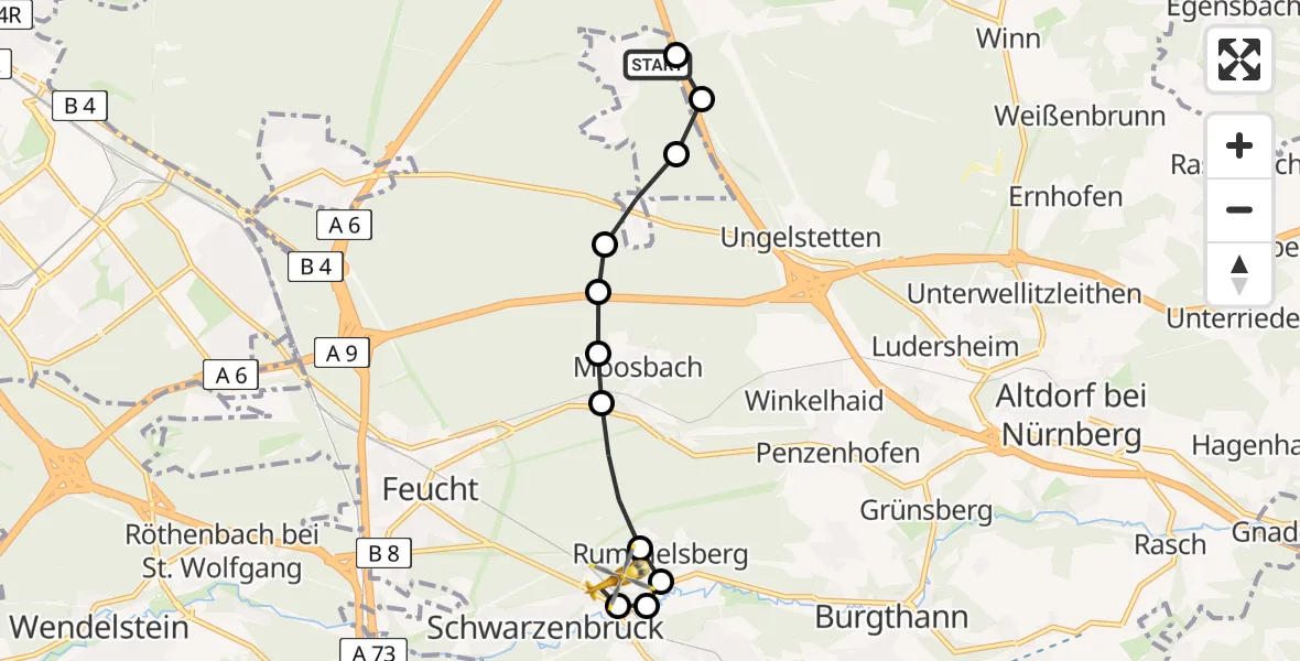 Flugroute Rettungshubschrauber Nürnberg - Schwarzenbruck, 30 April 2026, 07:56