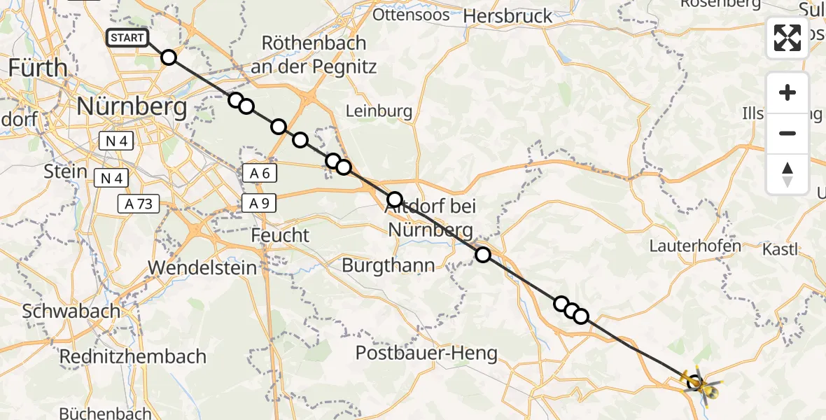 Flugroute Ambulanzhubschrauber Flughafen Nuremberg - Velburg, 30 April 2026, 08:02