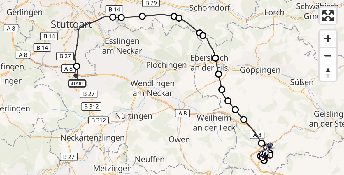 Flugroute Polizeihubschrauber Flughafen Stuttgart - Bad Ditzenbach, 30 April 2026, 08:02