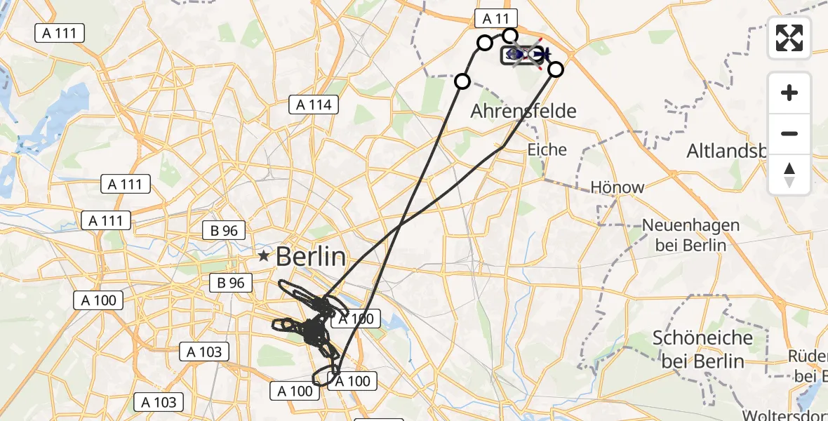 Flugroute Polizeihubschrauber Ahrensfelde Hubschrauberlandeplatz - Ahrensfelde Hubschrauberlandeplatz, 30 April 2026, 08:05