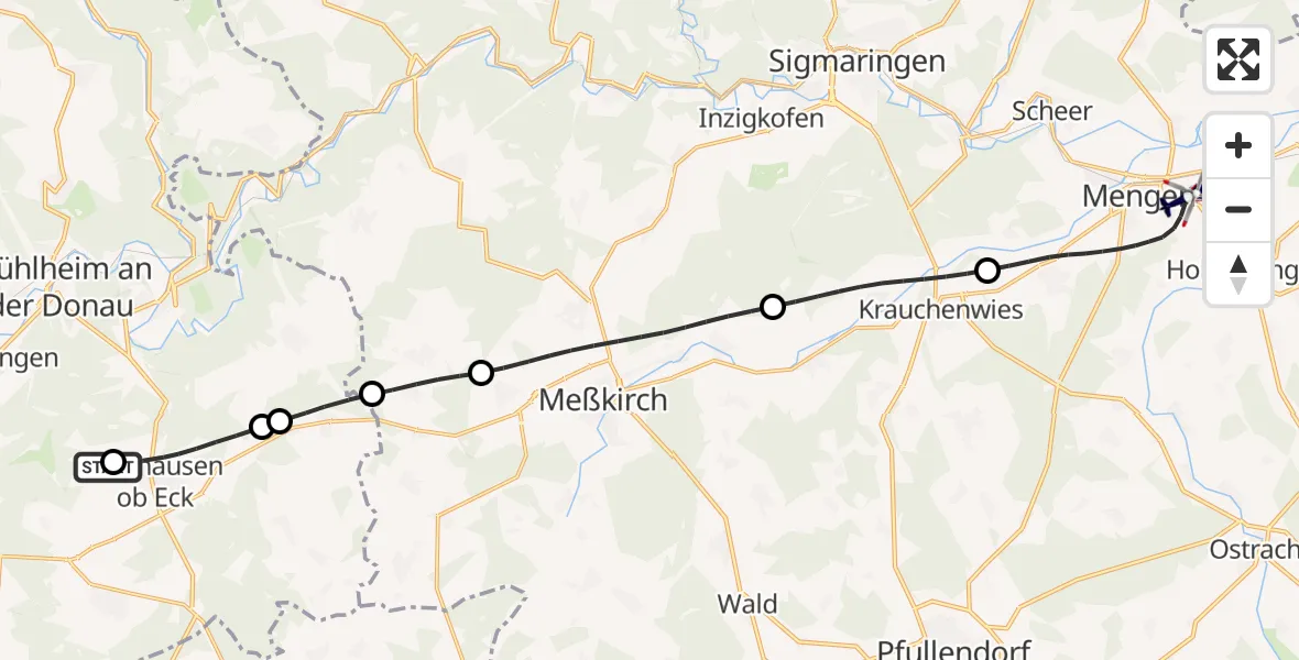 Flugroute Polizeihubschrauber Neuhausen ob Eck Flugplatz - Mengen, 30 April 2026, 08:09