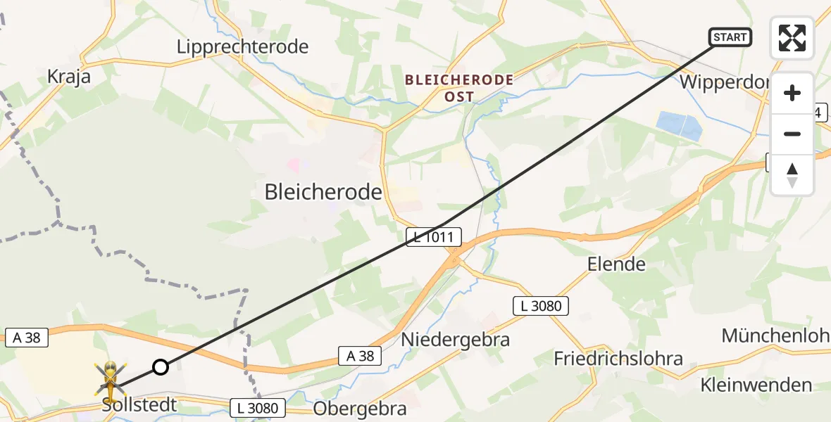 Flugroute Rettungshubschrauber Bleicherode - Sollstedt, 30 April 2026, 08:11