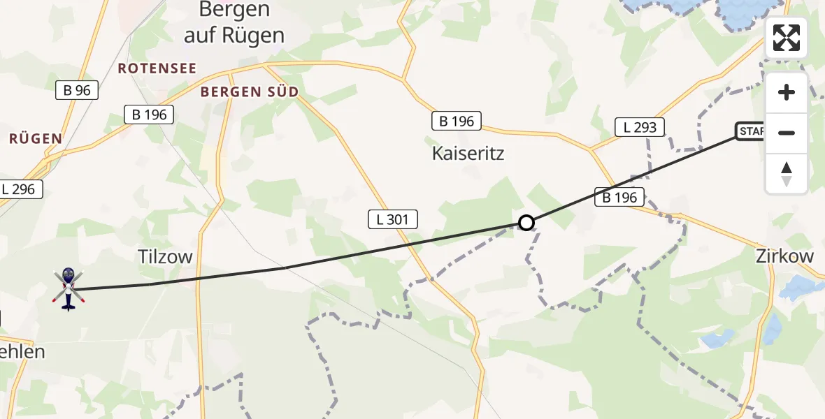 Flugroute Polizeihubschrauber Zirkow - Sehlen, 30 April 2026, 08:14