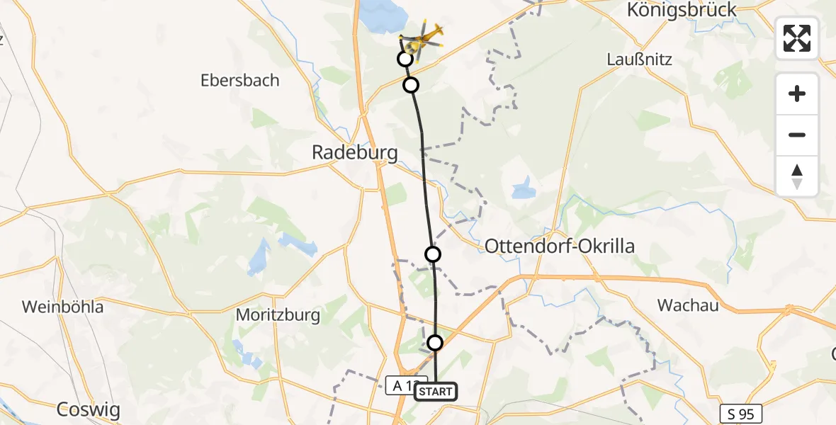 Flugroute Rettungshubschrauber Dresden Flughafen - Thiendorf, 30 April 2026, 08:16